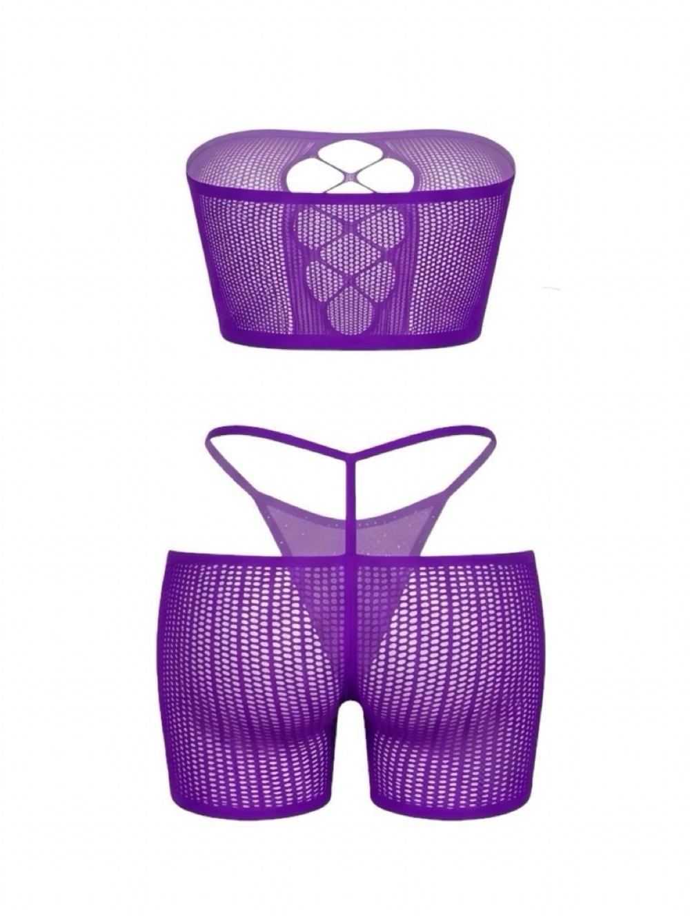 Purple Rhinestone Fishnet 3-Piece Set - Stripper Fishnet - Picture 3 of 8